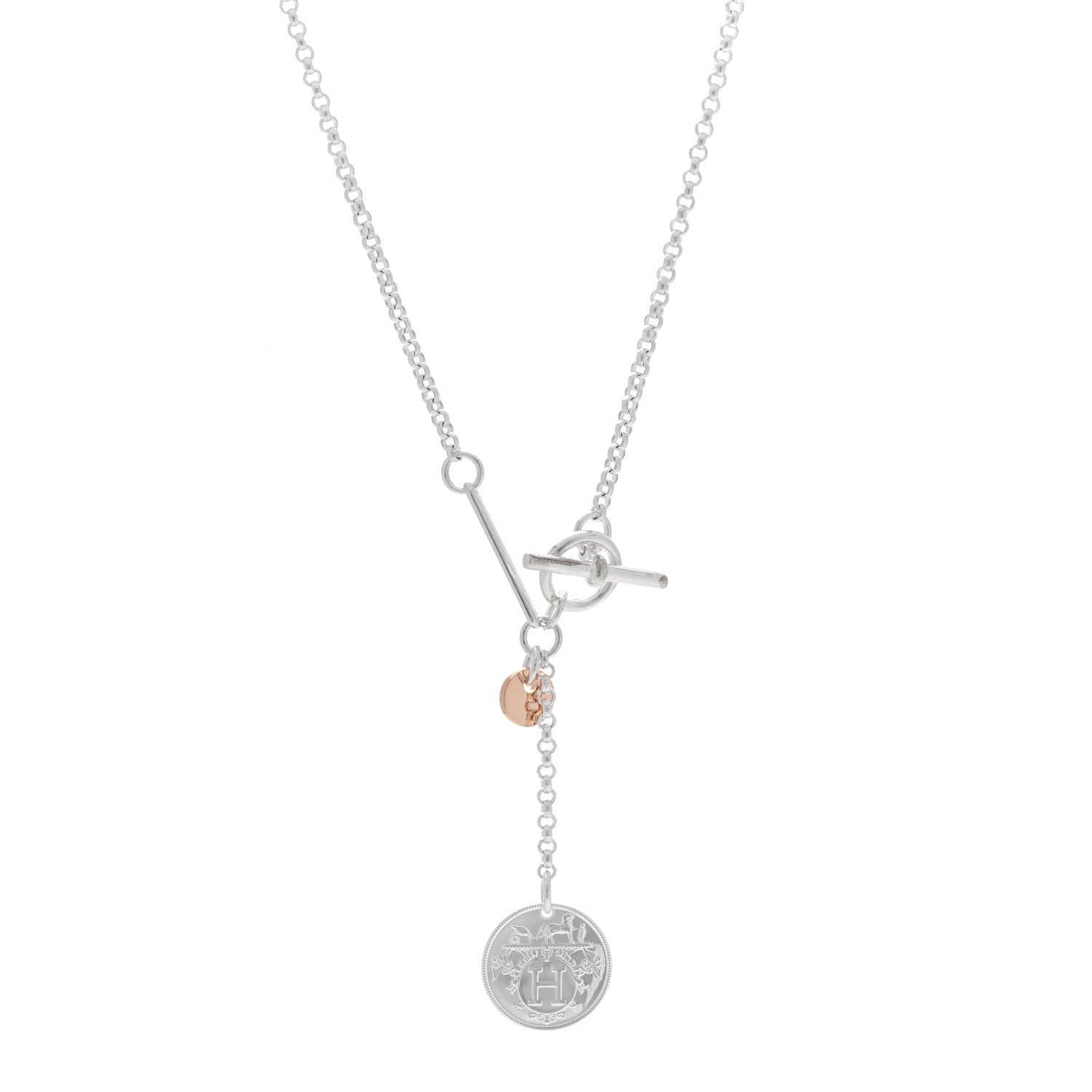 Hermes Sterling Silver 18K Rose Gold PM Ex-Libris Pendant Necklace 1 of 6