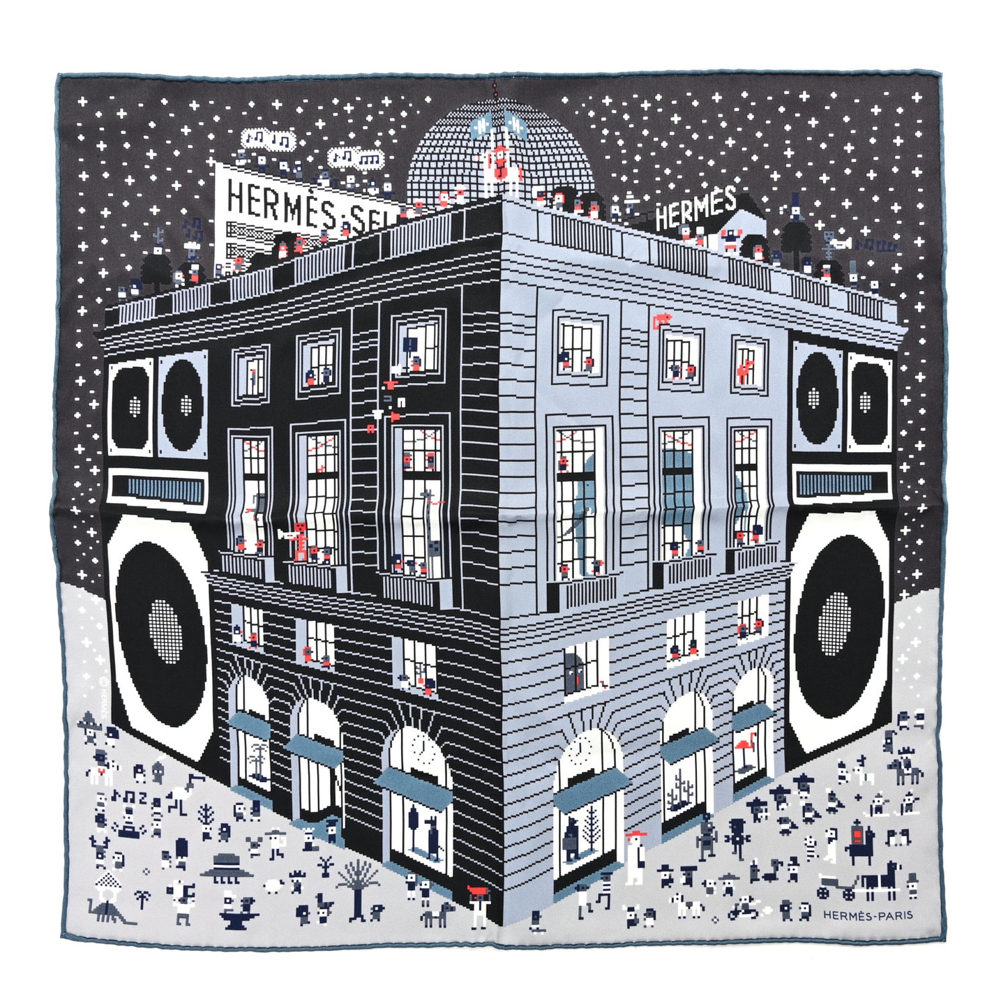 Silk Faubourg Party Scarf 45 Gris Clair Black Bleu