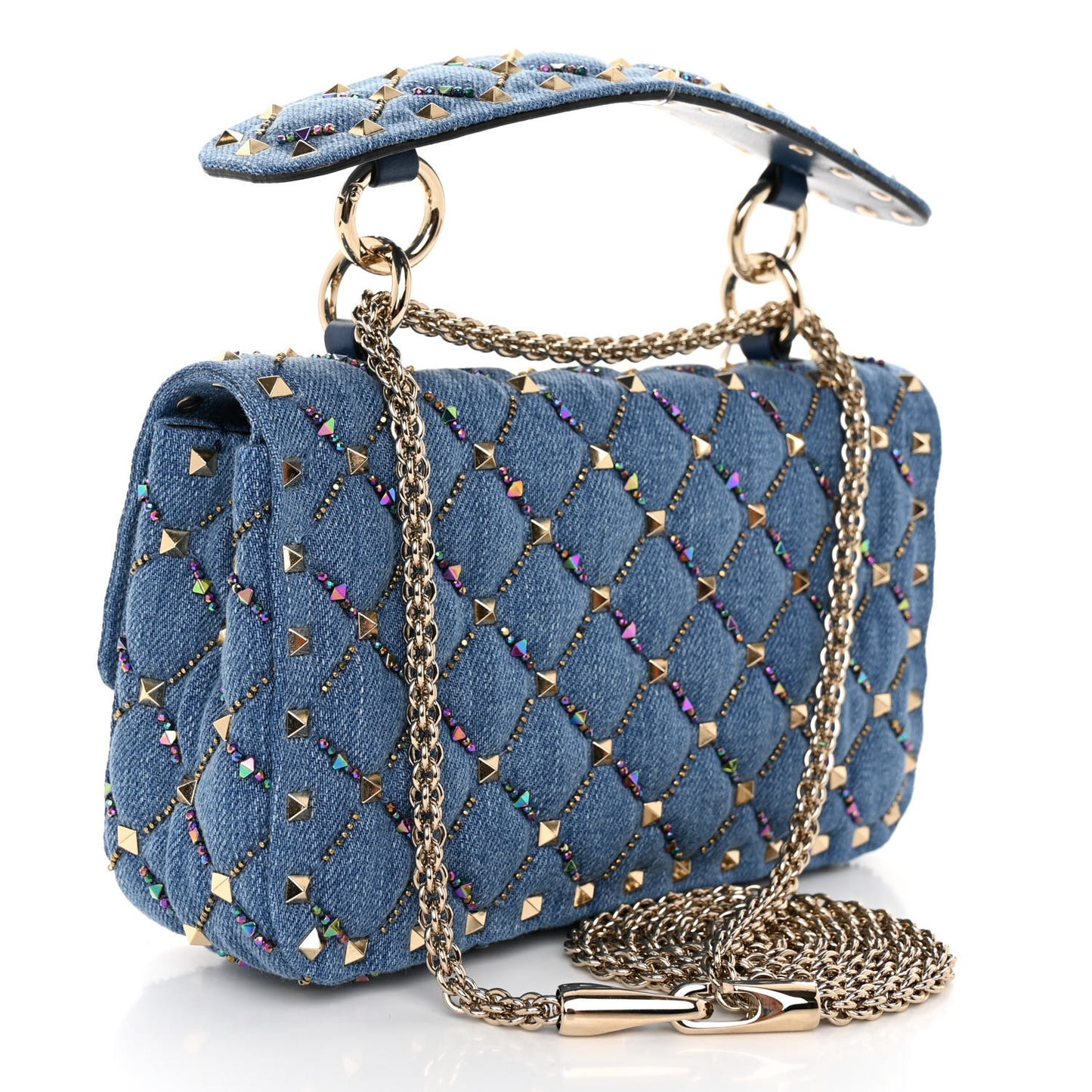 Denim Small Rockstud Jewel Spike Shoulder Bag Blue