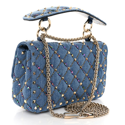 Valentino Garavani Denim Small Rockstud Jewel Spike Shoulder Bag Blue 3 of 9