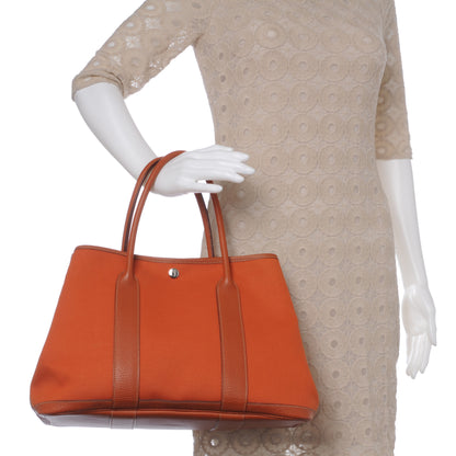 Hermes Toile Leather Garden Party PM Orange 2 of 6