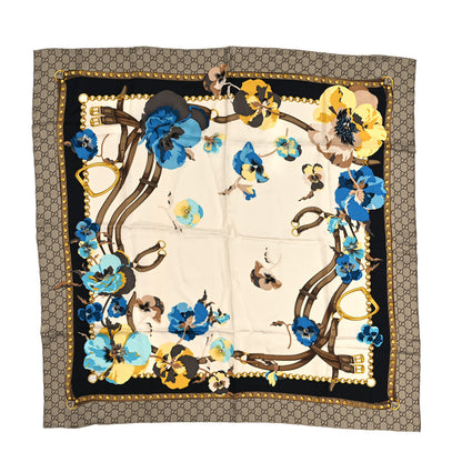 Gucci Silk Twill GG Monogram New Panshie Square Scarf Black Sky Blue 1 of 3