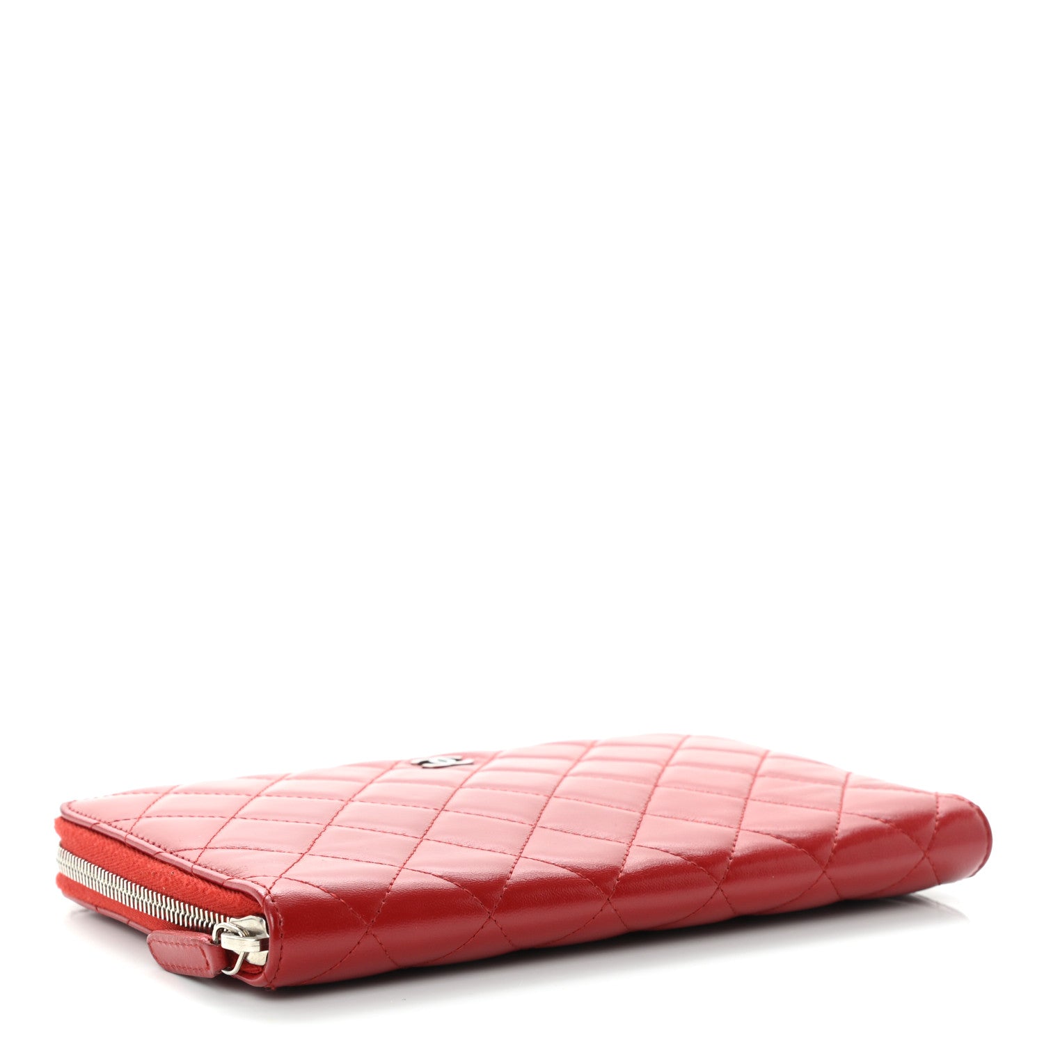 Chanel Lambskin Quilted Large Zip Around Organizer Wallet Red 4 of 13