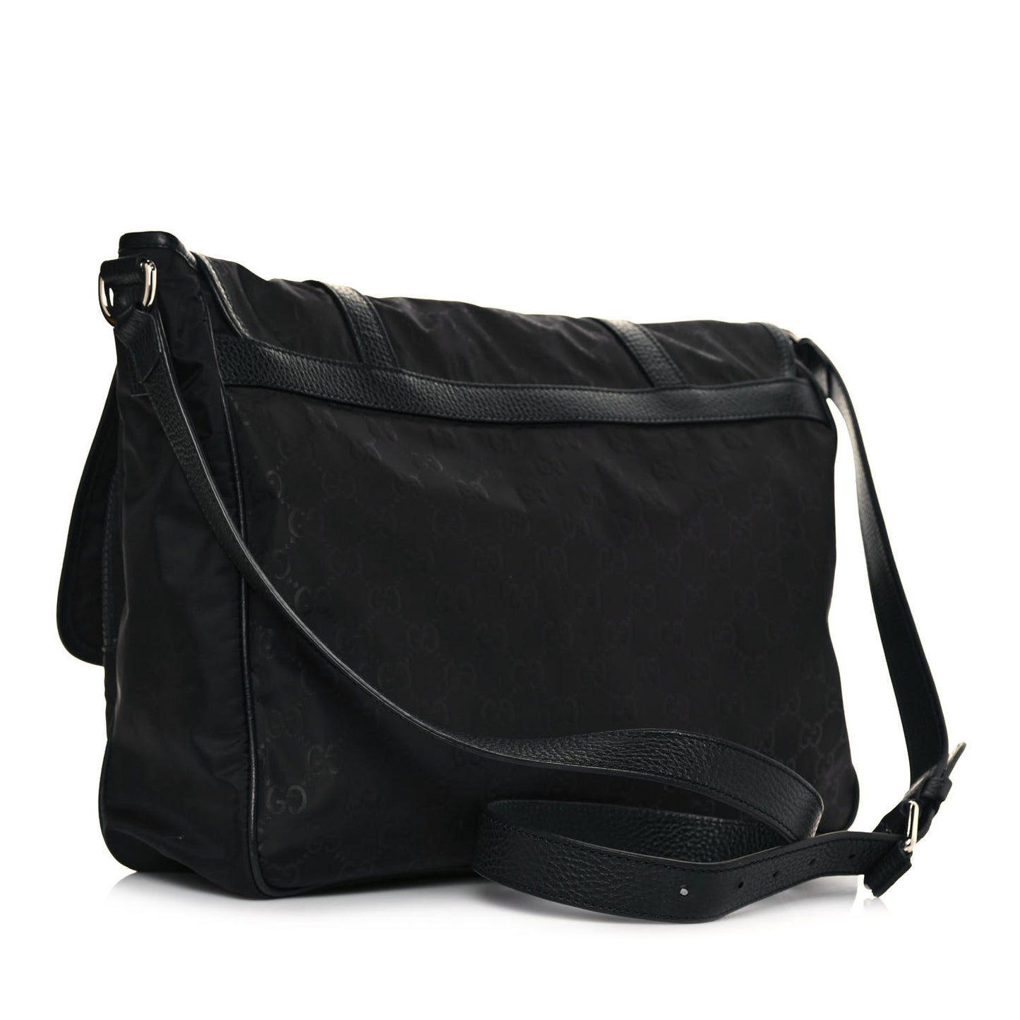 Nylon Monogram Double Buckle Flap Messenger Bag Black