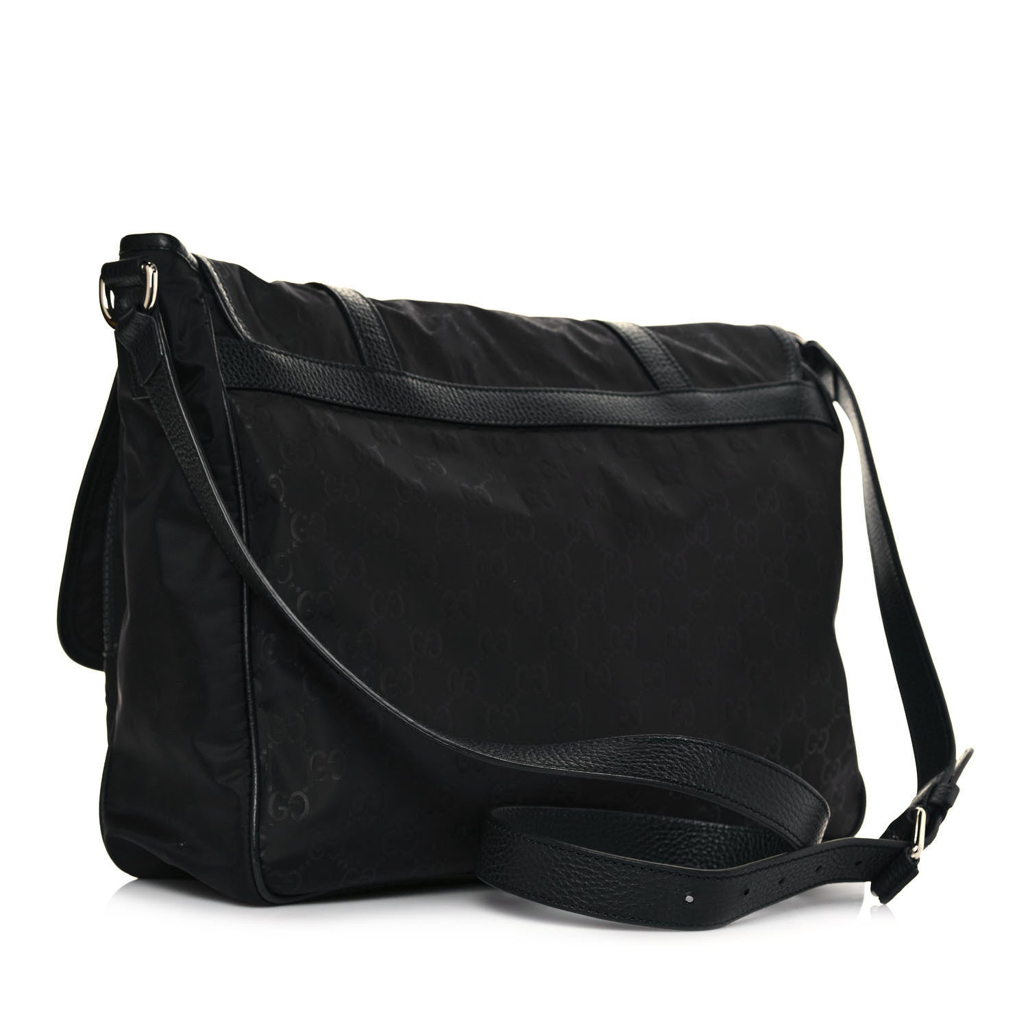 Gucci Nylon Monogram Double Buckle Flap Messenger Bag Black 2 of 12