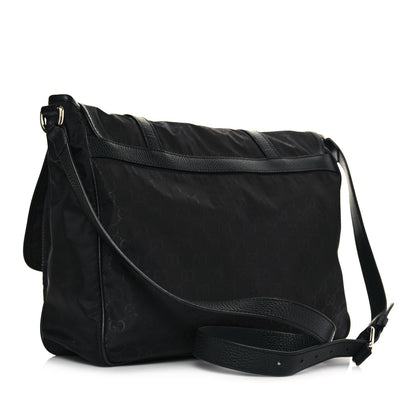 Gucci Nylon Monogram Double Buckle Flap Messenger Bag Black 2 of 12