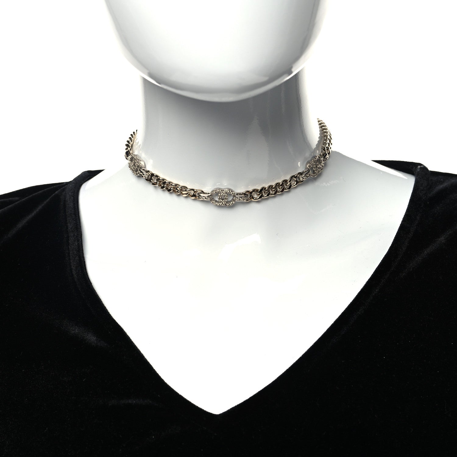 Chanel Crystal CC Chain Links Choker Necklace Gold 2 of 5