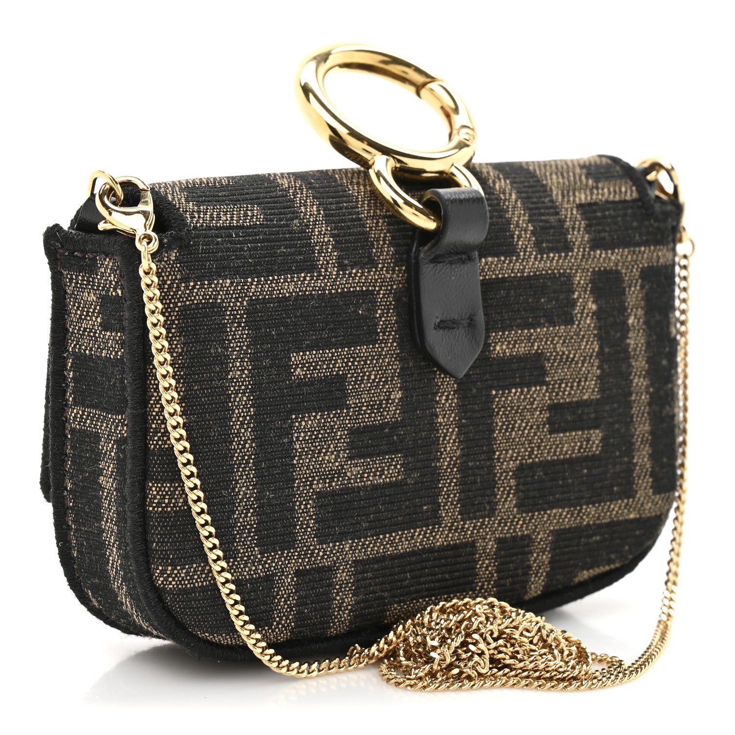 Fendi Glazed Fabric FF 1974 Nano Baguette Charm Mogano Panna 4 of 21
