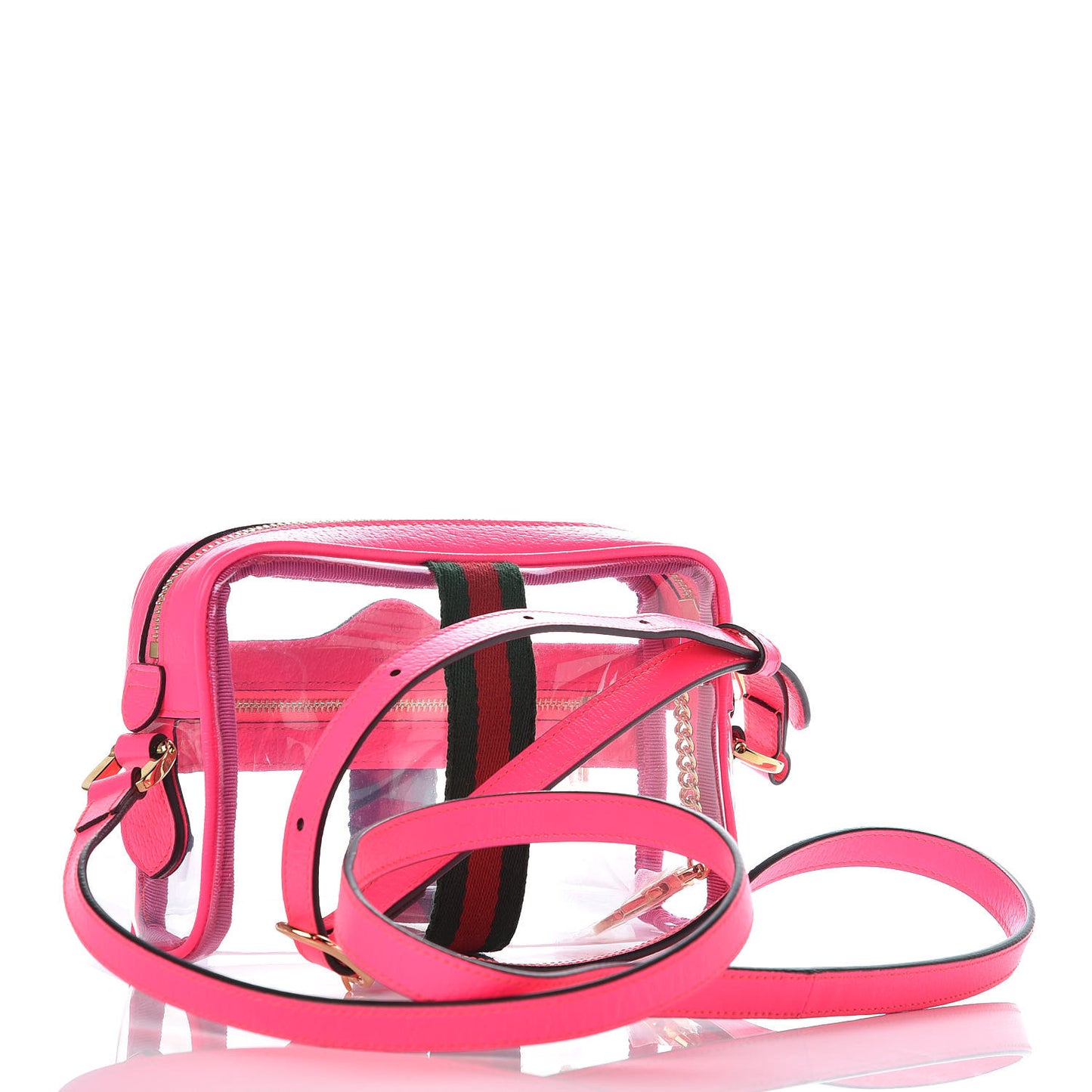 Vinyl Web Mini Ophidia Transparent Shoulder Bag Fluorescent Fuchsia