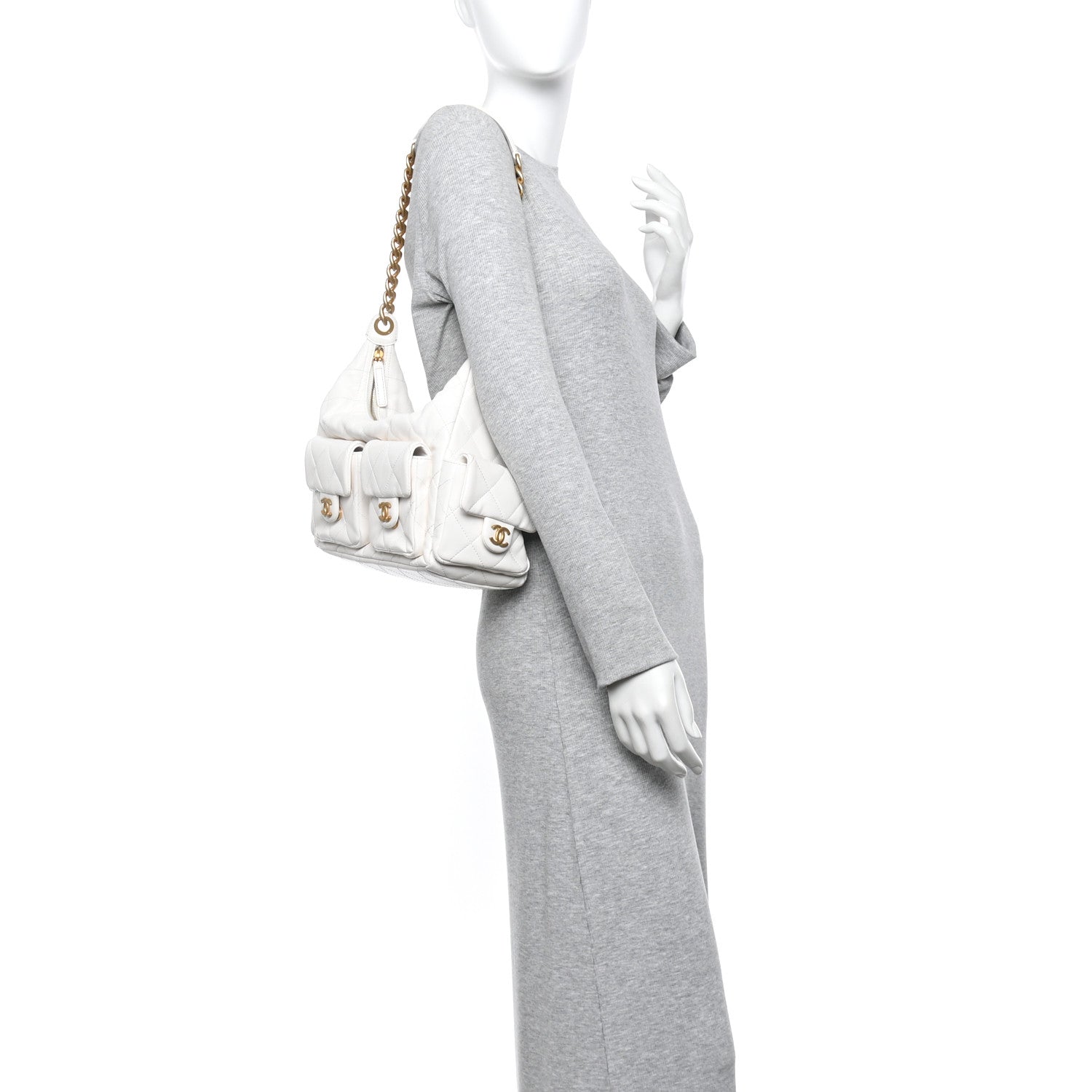 Chanel Shiny Lambskin Quilted Trendy Pockets Hobo White 2 of 11