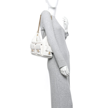 Chanel Shiny Lambskin Quilted Trendy Pockets Hobo White 2 of 11