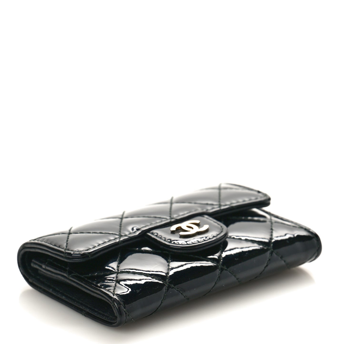 Patent Quilted Flap Card Holder Black