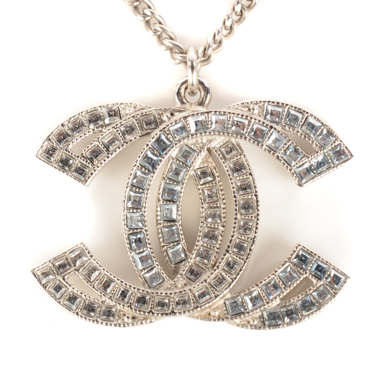 Chanel Crystal Baguette CC Necklace Silver 3 of 6