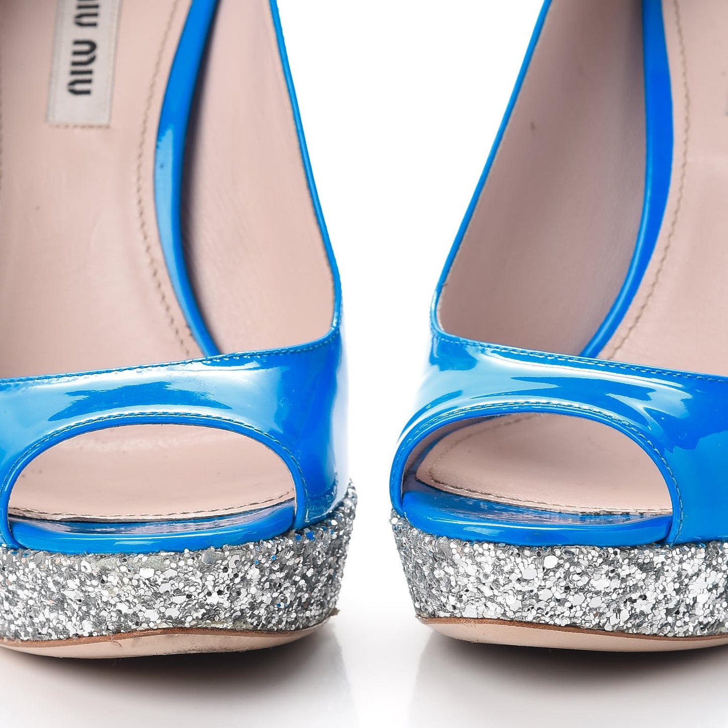 Patent Glitter Peep Toe Pumps 38 Blue