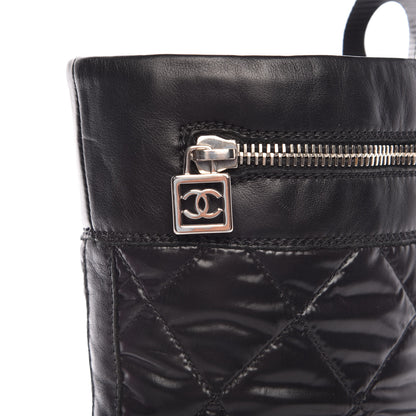 Chanel Calfskin Nylon Quilted Motorcycle Zip Boots 38.5 Black 10 of 11