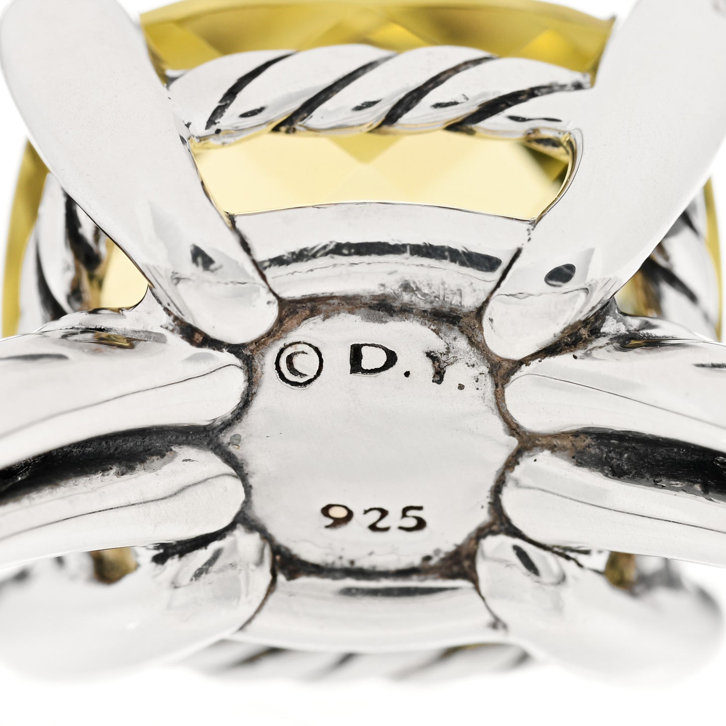 Sterling Silver Diamond Lemon Citrine 11mm Chatelaine Ring 49 5