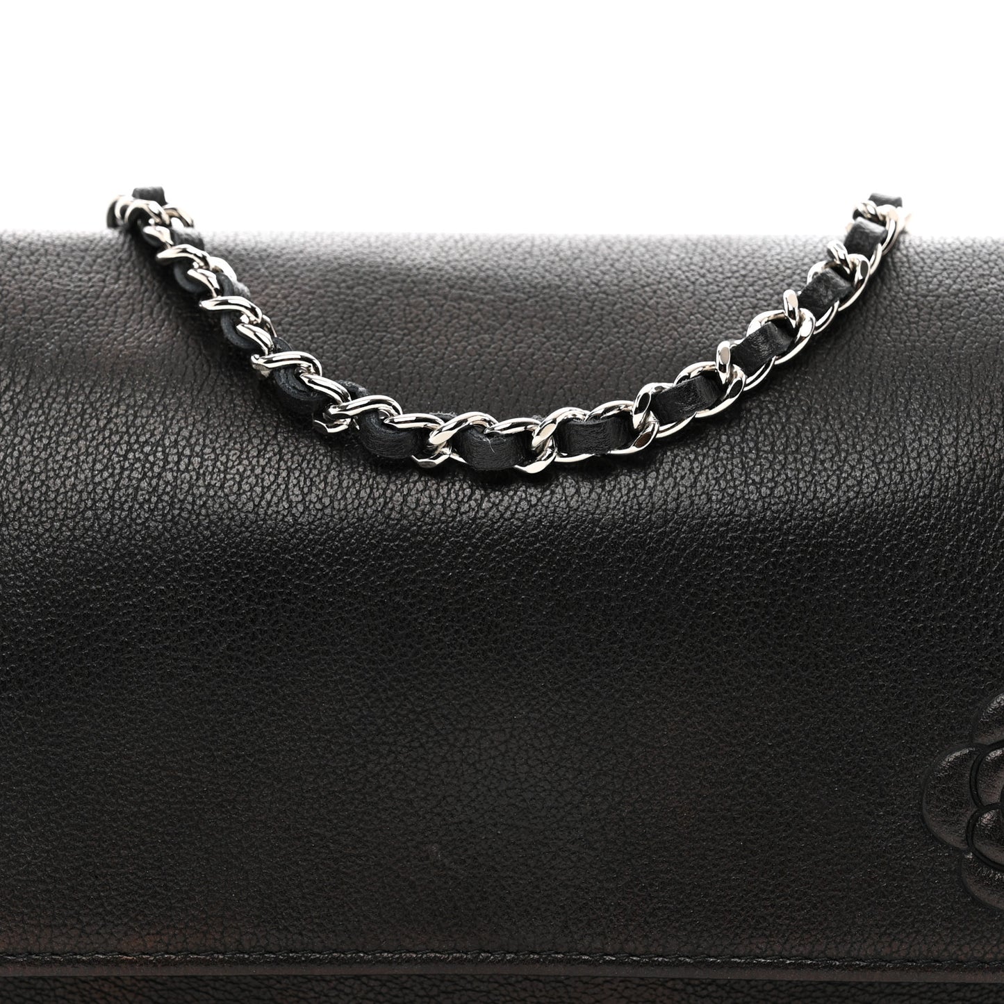 Calfskin Camellia Wallet on Chain WOC Black