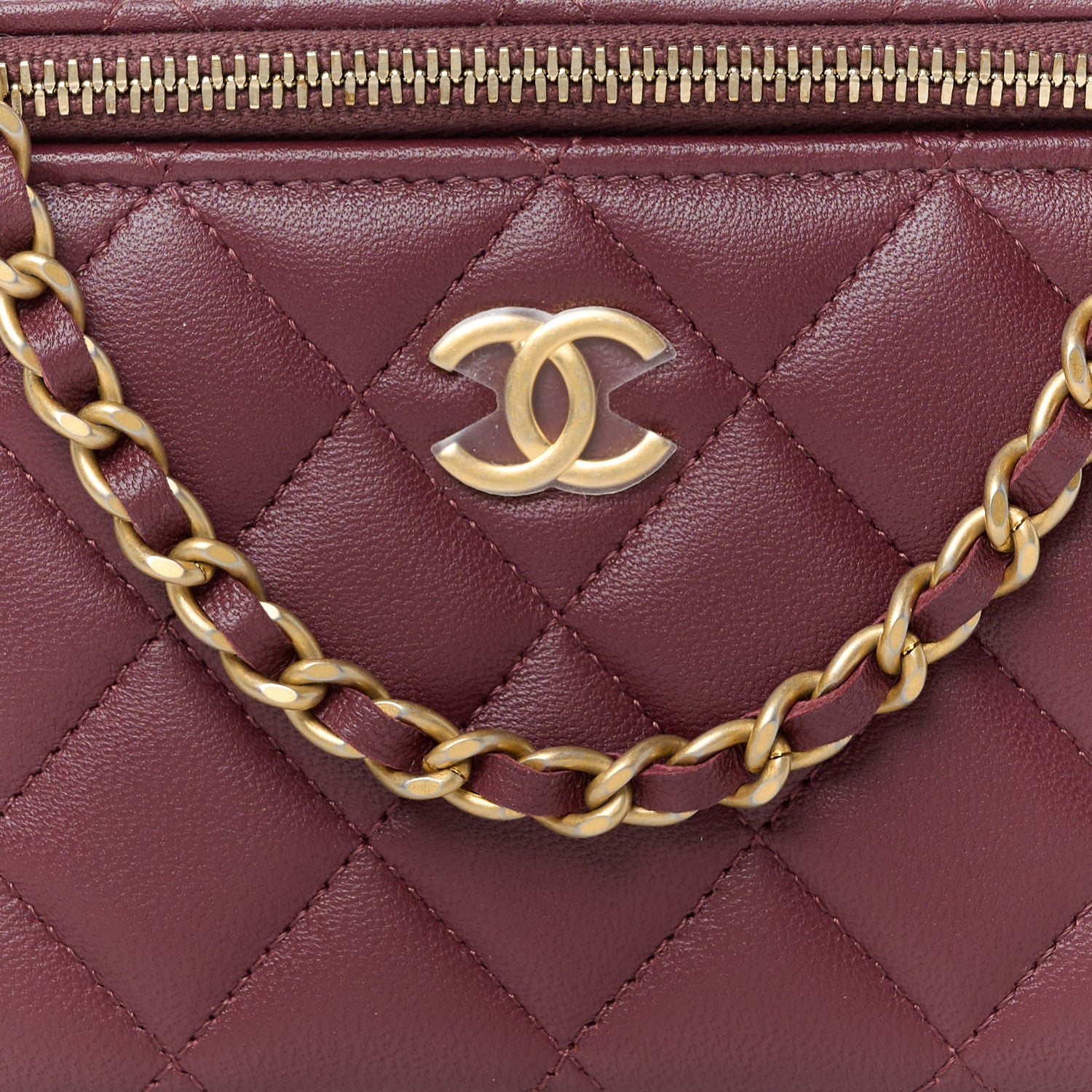 Chanel Lambskin Quilted Metal Small Top Handle Vanity Case With Chain Burgundy 8 of 10