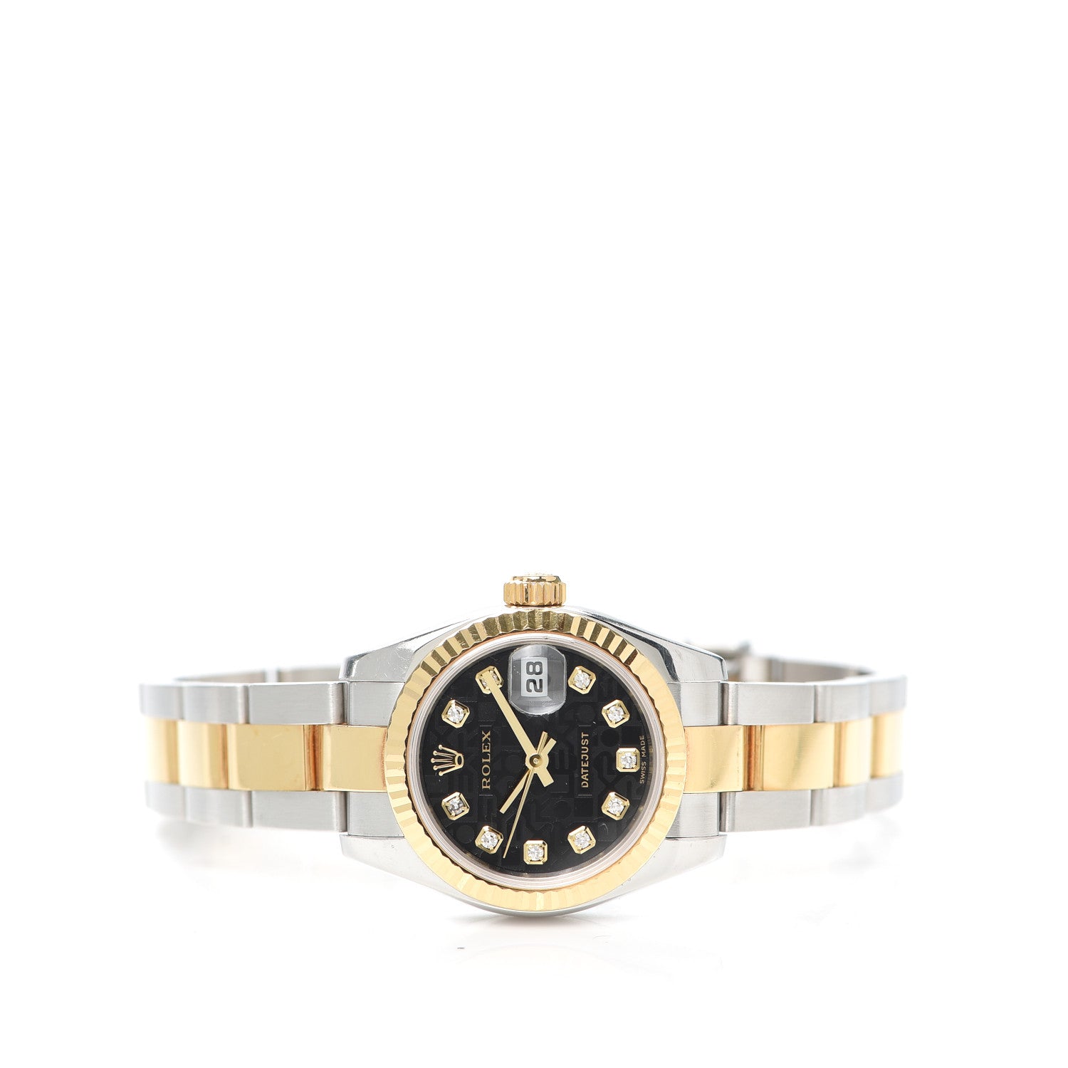Rolex Stainless Steel 18K Yellow Gold Diamond 26mm Oyster Perpetual Datejust Watch Black 179173 2 of 6