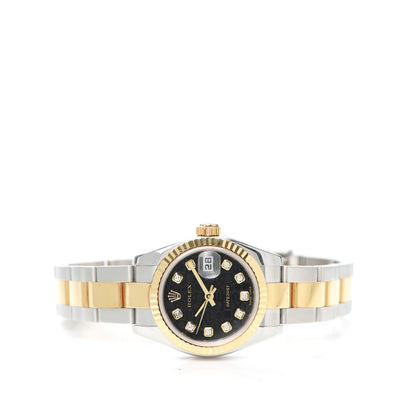 Rolex Stainless Steel 18K Yellow Gold Diamond 26mm Oyster Perpetual Datejust Watch Black 179173 2 of 6