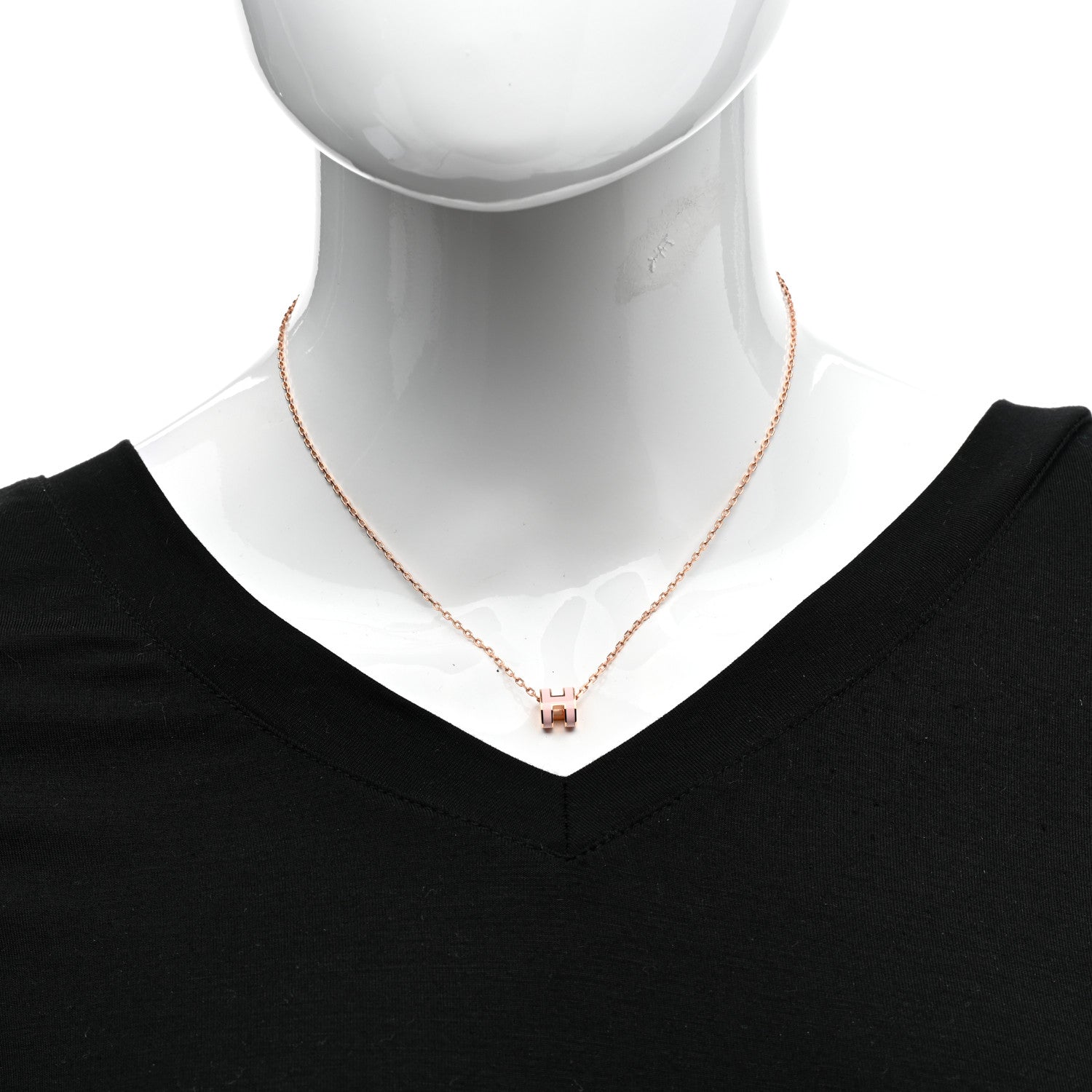 Hermes Lacquered Rose Gold Mini Pop H Pendant Necklace Rose Dragee 2 of 7