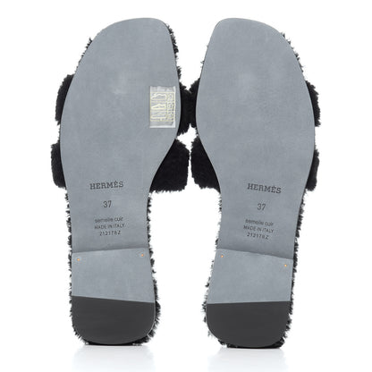 Hermes Woolskin Oran Sandals 37 Black 5 of 8