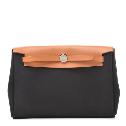 Hermes Toile Vache Calfskin Herbag Clutch Natural Black 1 of 12