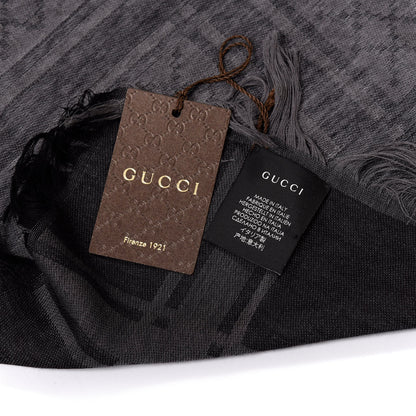 Gucci Wool Silk GG Monogram Diamante Plaid Surviee Shawl Graphite Black 3 of 4