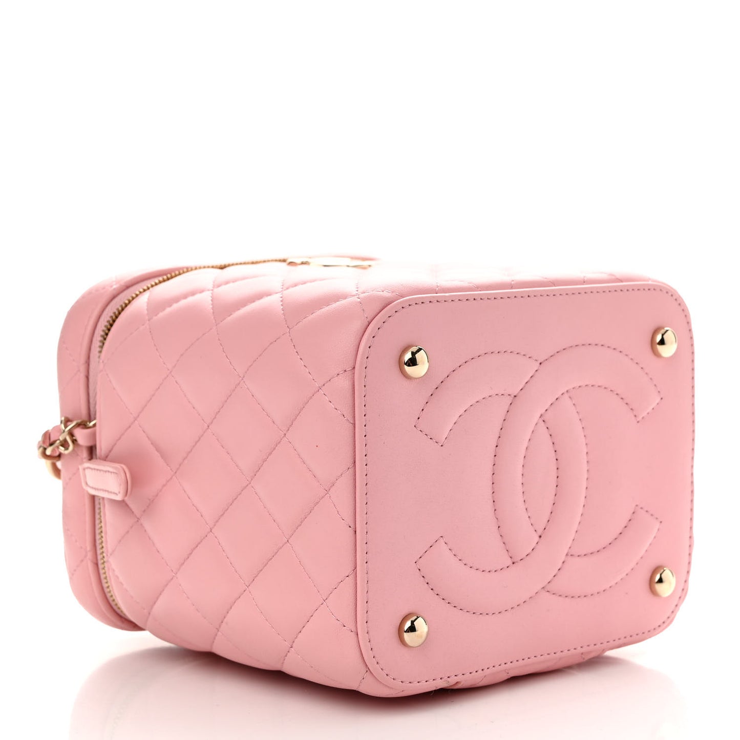 Lambskin Quilted Small Top Handle Vanity Case With Chain Pink
