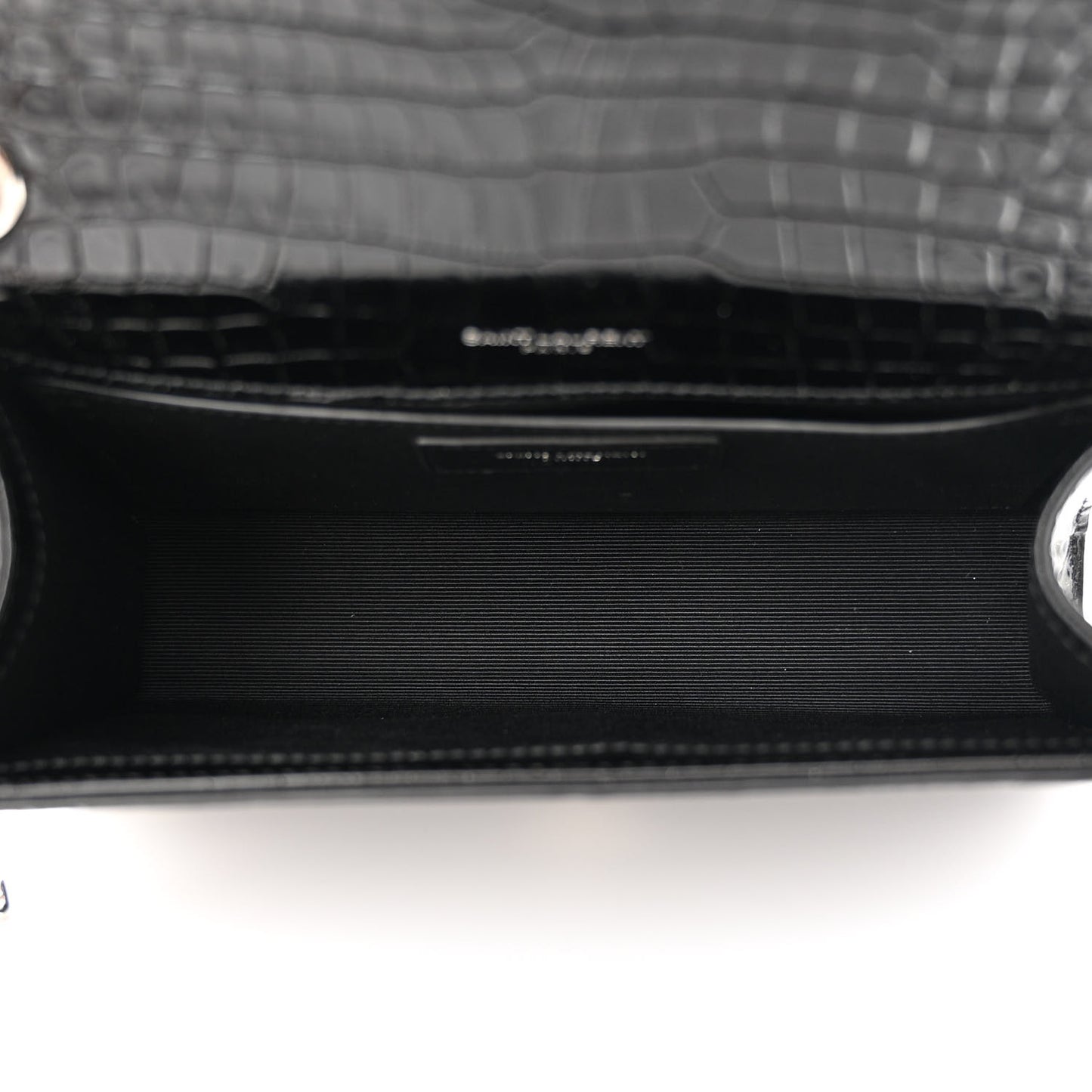 Calfskin Crocodile Embossed Small Classic Monogram Kate Tassel Satchel Black