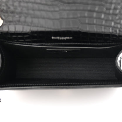 Saint Laurent Calfskin Crocodile Embossed Small Classic Monogram Kate Tassel Satchel Black 5 of 10