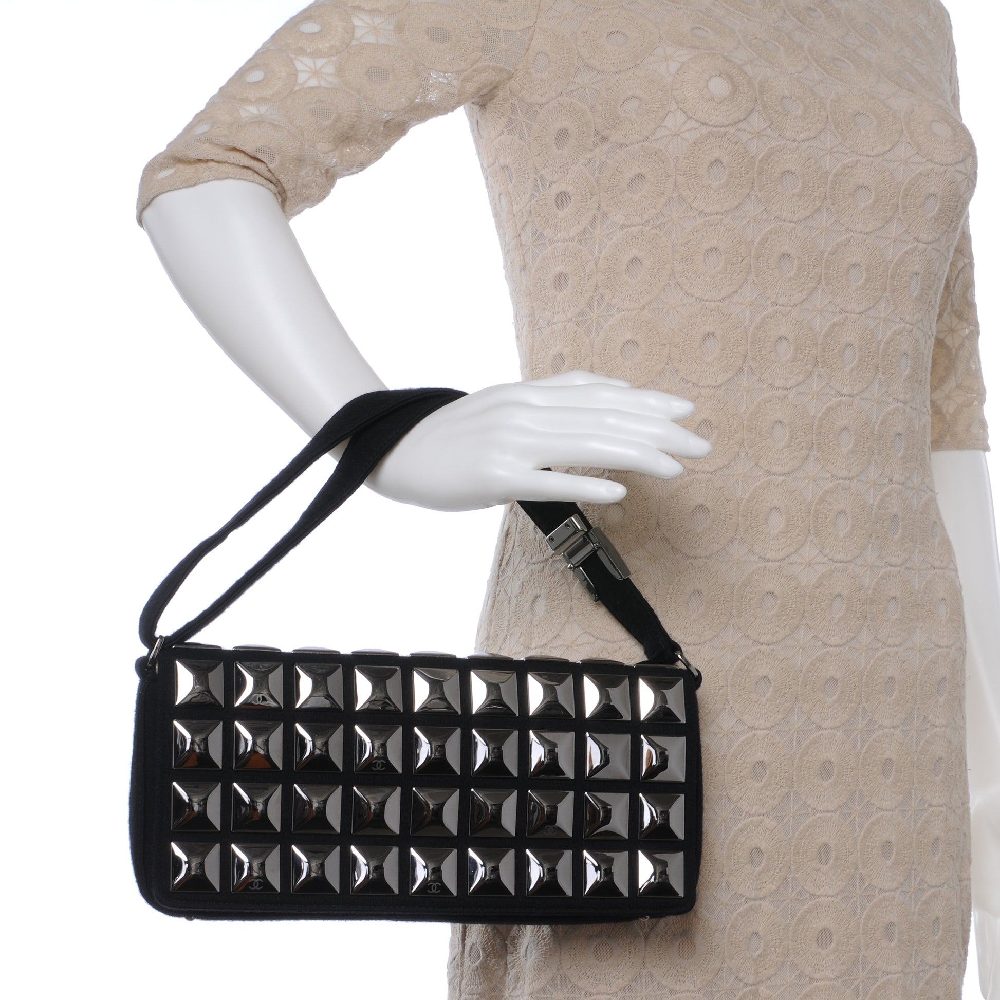 Chanel Jersey CC Pyramid Stud Flap Black 2 of 9