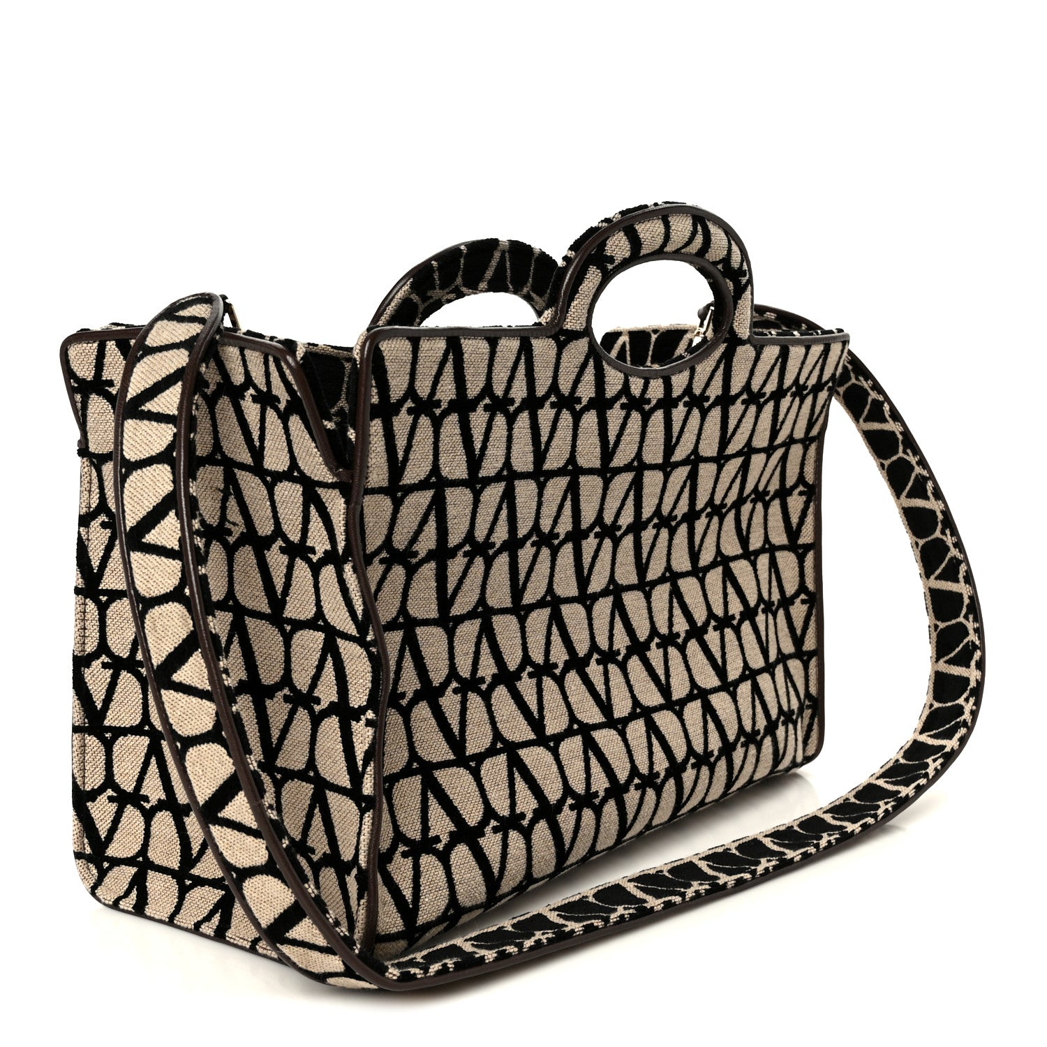 Valentino Garavani Toile Iconographe Goatskin Le Troisieme Shopping Bag Naturale Black Fondant 4 of 11
