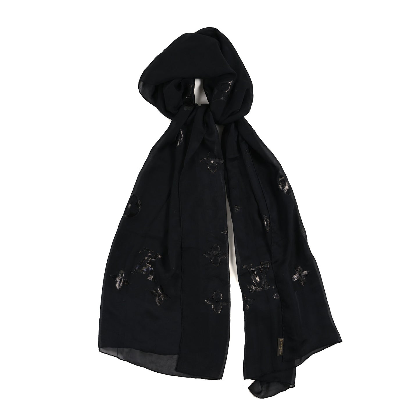 Silk Polyamide Sheer Monogram Scarf Black