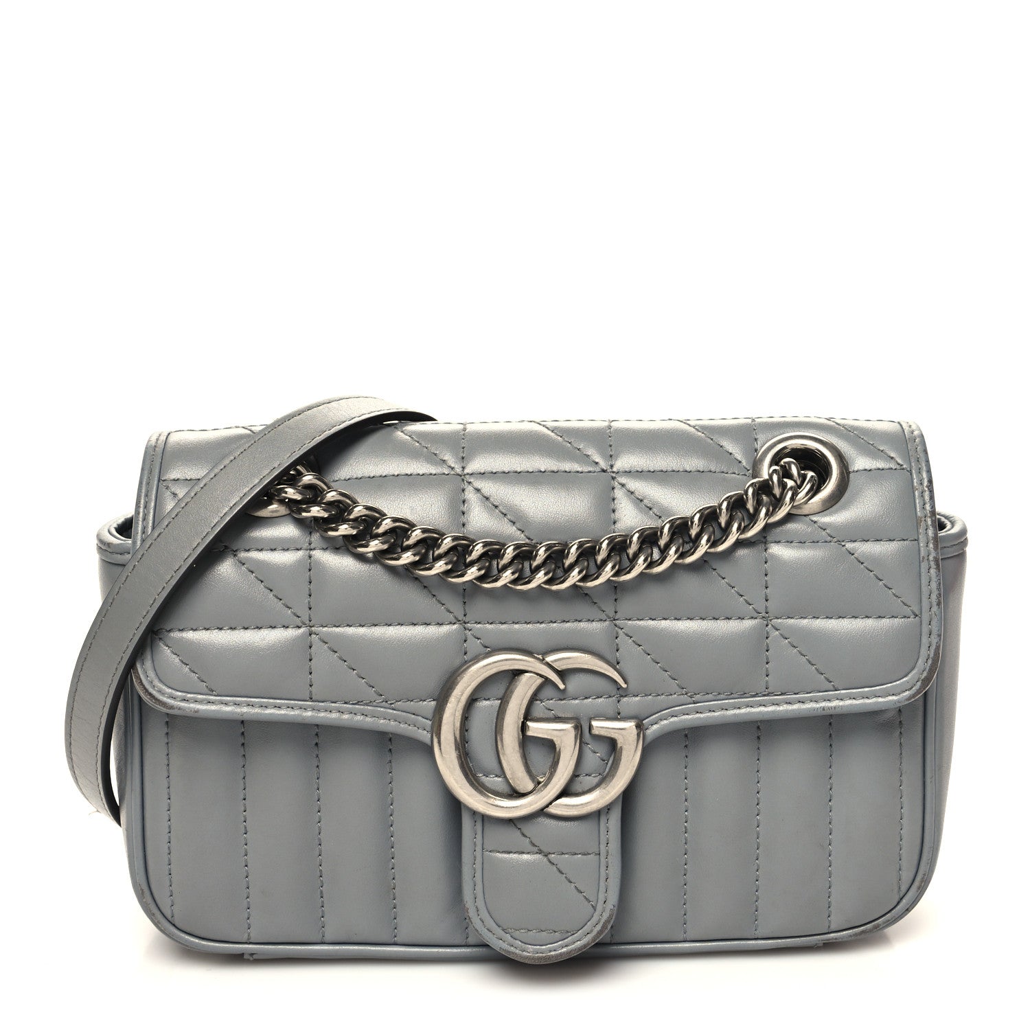 Gucci Calfskin Matelasse Aria Mini GG Marmont Shoulder Bag Deep Grey 1 of 13
