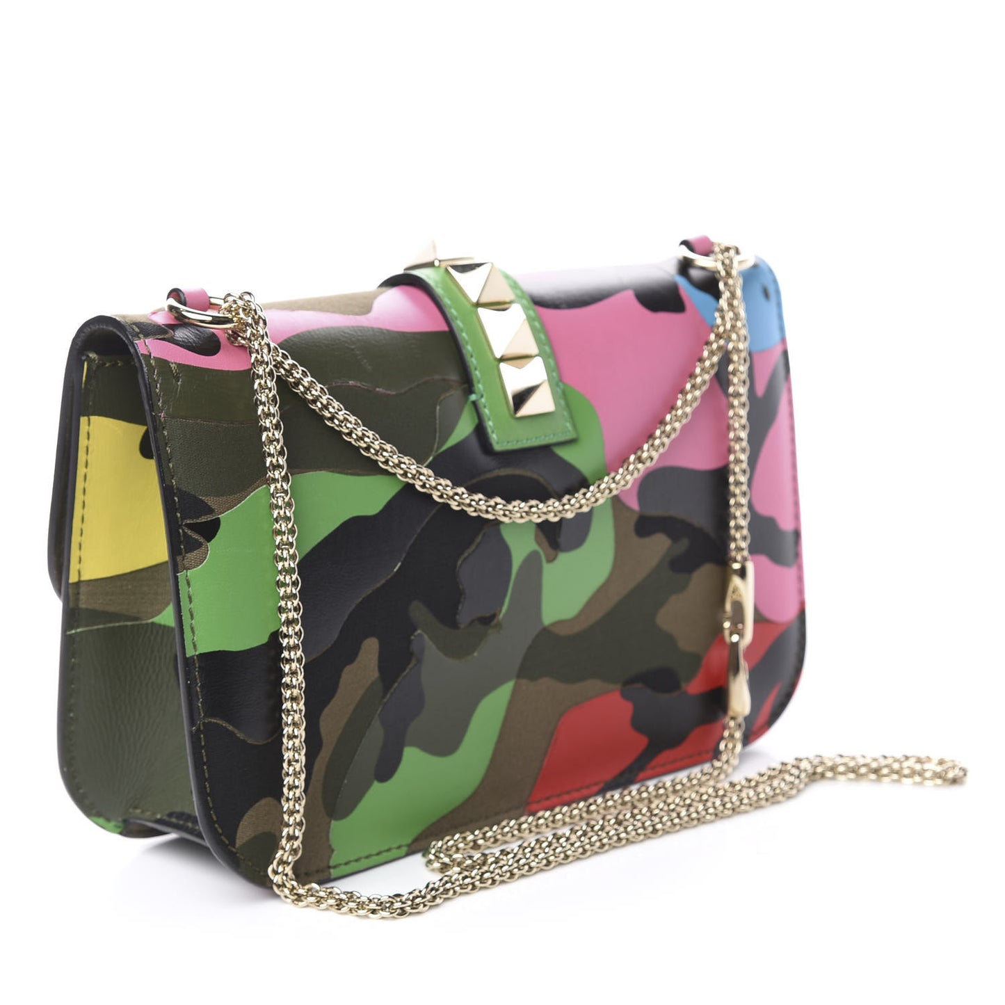 Nappa Canvas Camouflage Medium Glam Lock Rockstud Flap Multicolor