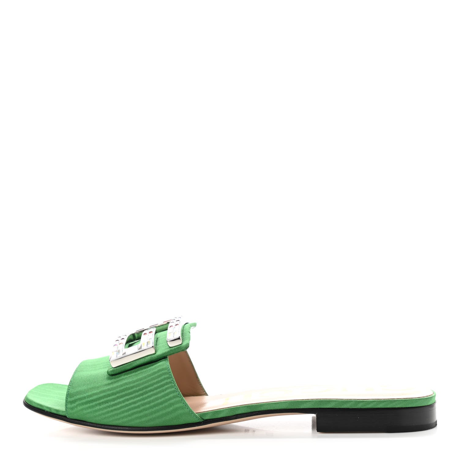 Gucci Moire Fabric Crystal Square G Madelyn Slide Sandals 37.5 New Shamarock 1 of 8