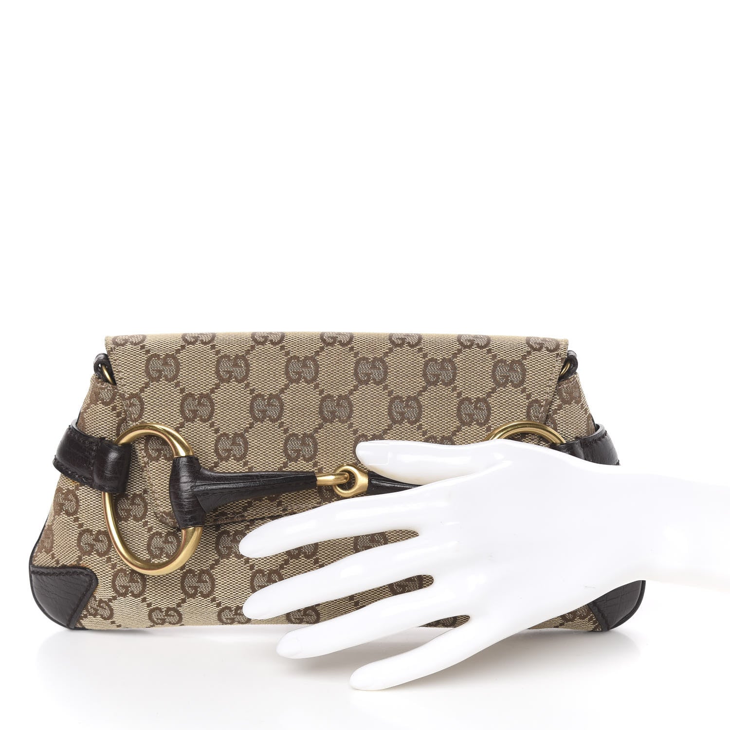 Gucci Monogram Horsebit Clutch Dark Brown 2 of 11