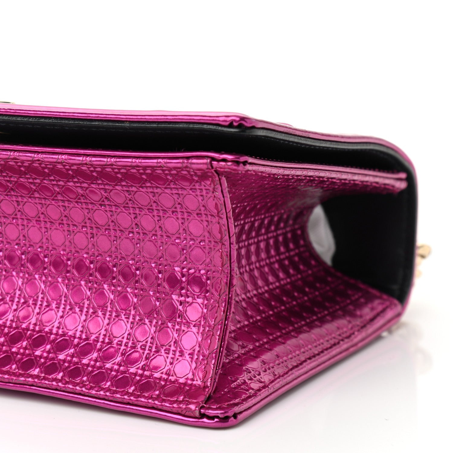 Christian Dior Metallic Patent Micro-Cannage Small Diorama Flap Bag Fuchsia 9 of 10