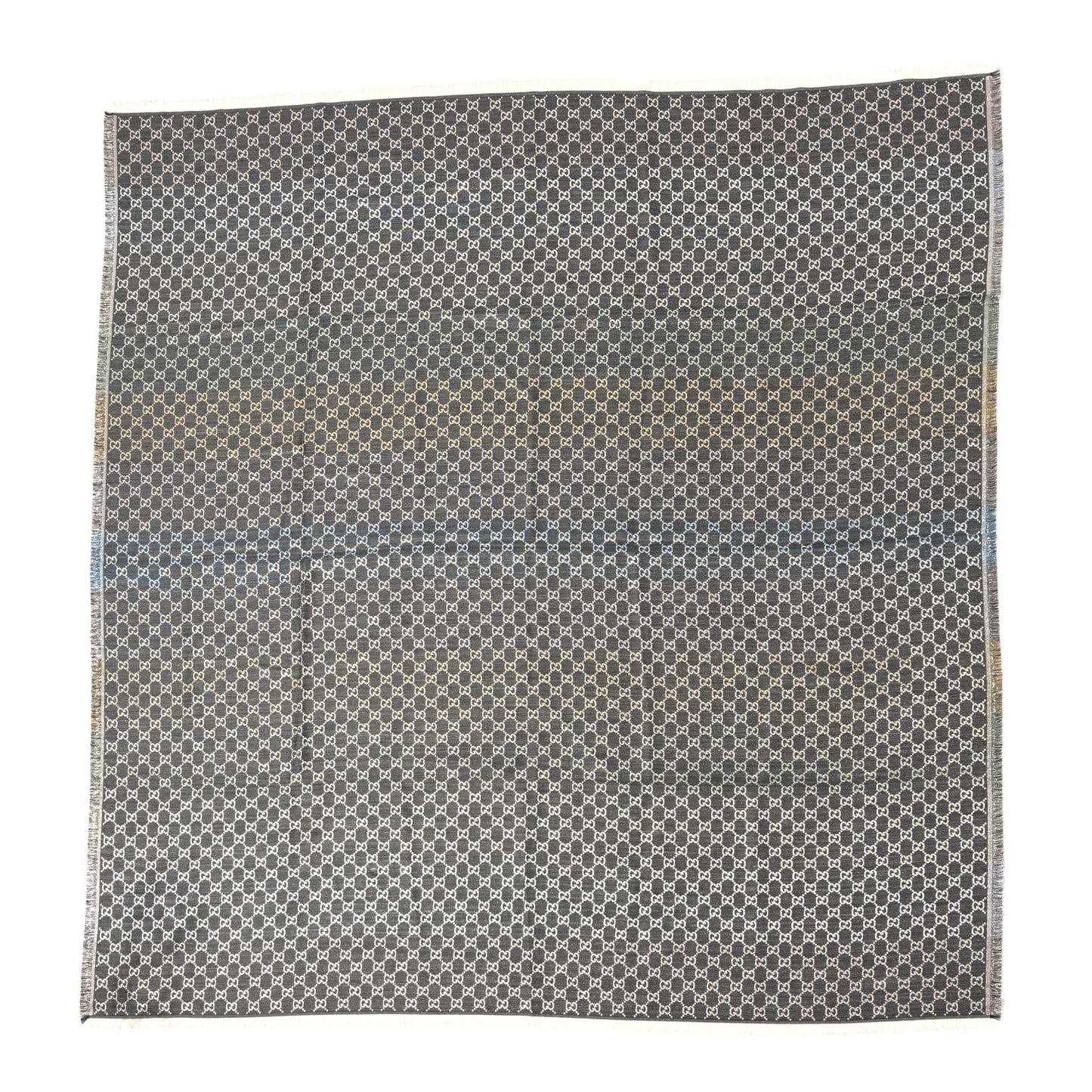 Viscose Cotton Silk Jacquard GG Monogram Shiny Summer Square Shawl Lead Multicolor
