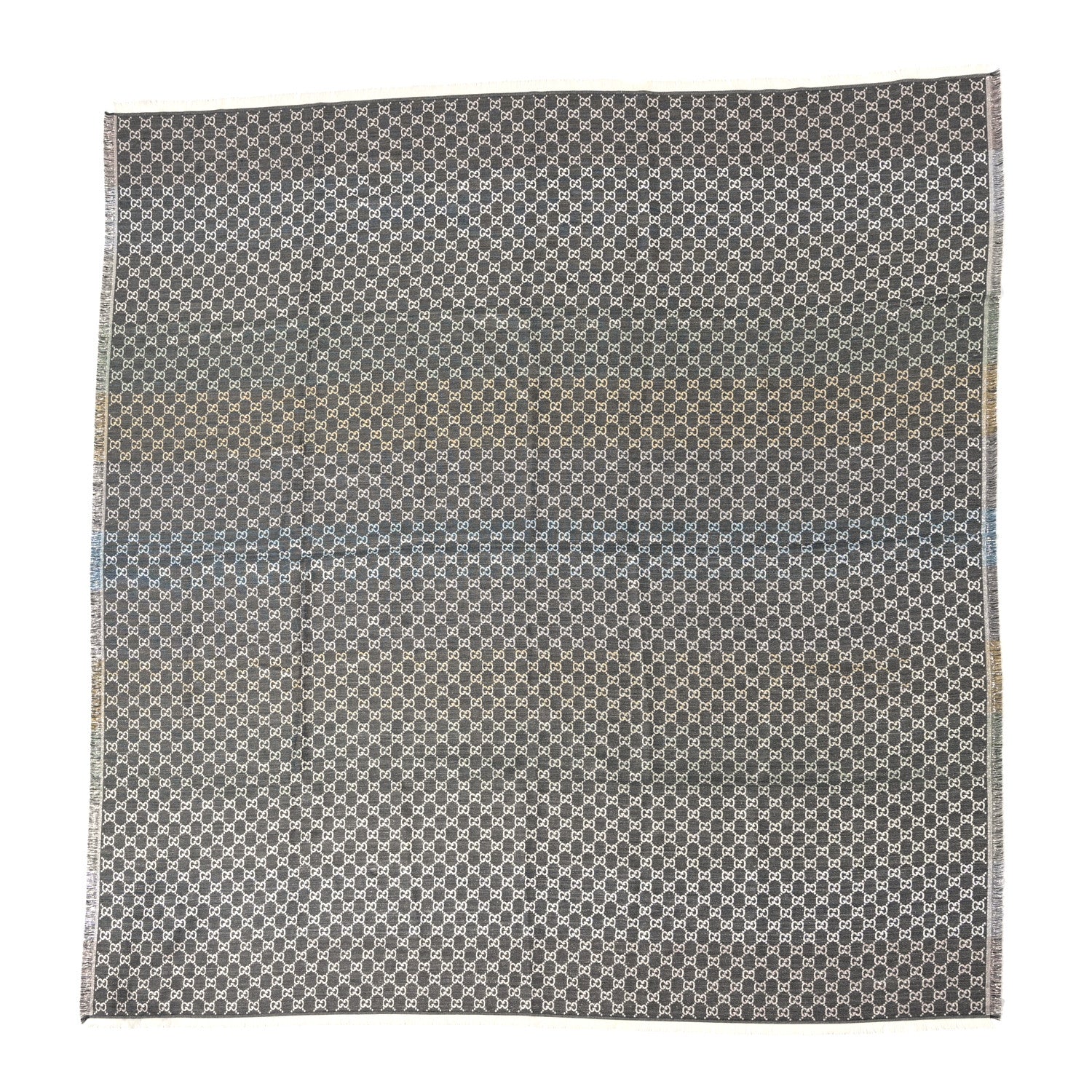 Gucci Viscose Cotton Silk Jacquard GG Monogram Shiny Summer Square Shawl Lead Multicolor 2 of 6