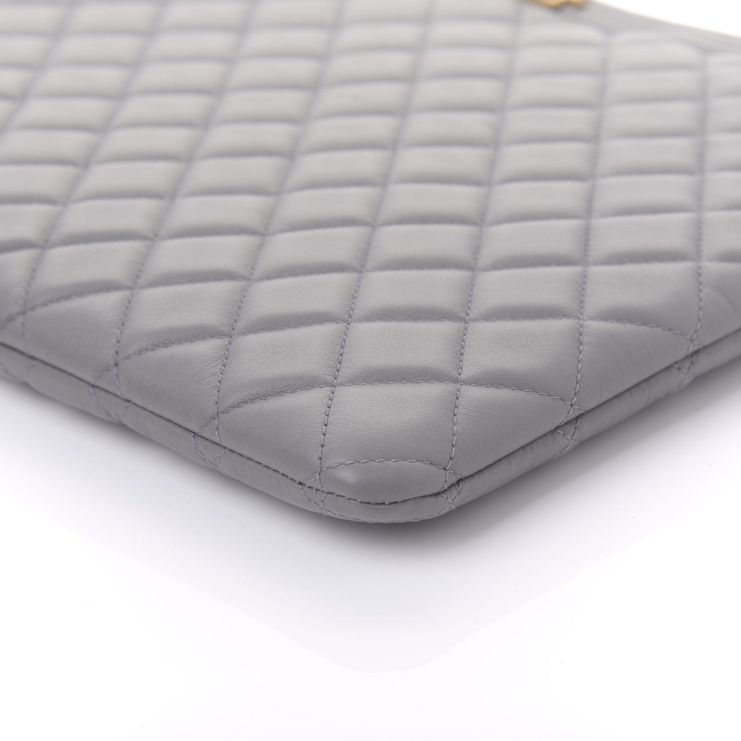 Lambskin Quilted Large Boy Zip Pouch Grey