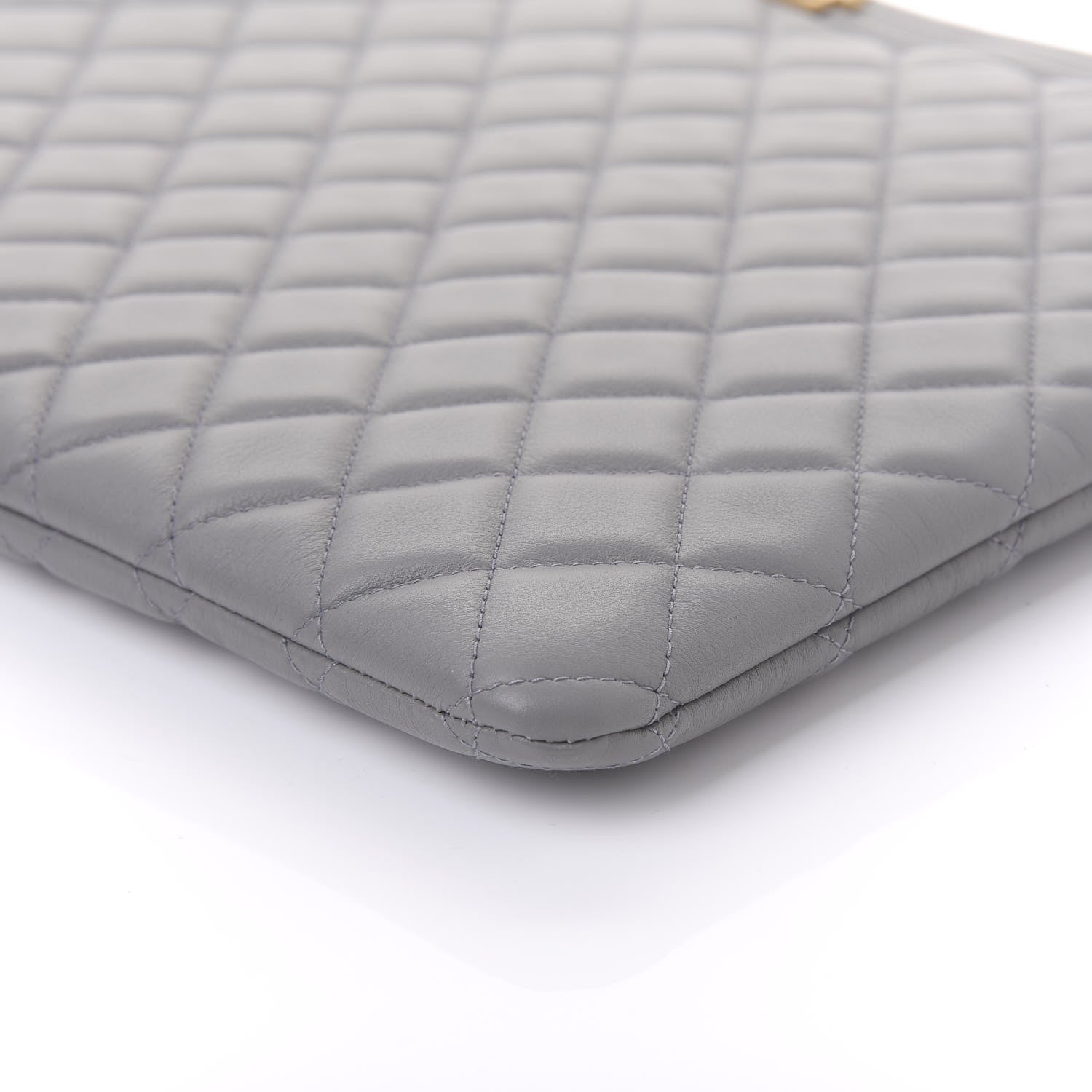 Chanel Lambskin Quilted Large Boy Zip Pouch Grey 7 of 11