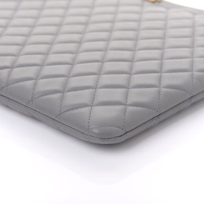 Chanel Lambskin Quilted Large Boy Zip Pouch Grey 7 of 11