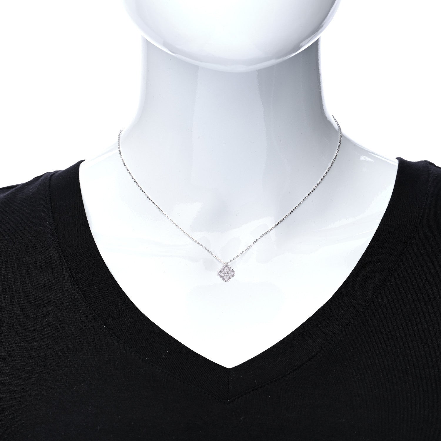 Van Cleef & Arpels 18K White Gold Diamond Sweet Alhambra Pendant Necklace 3 of 7