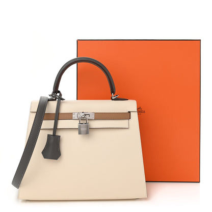 Hermes Epsom Tri-Color Kelly Sellier 25 Nata Chai Gris Meyer 11 of 11