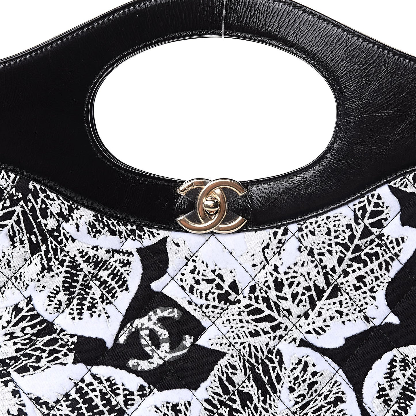 Patent Calfskin Canvas Printed Medium 31 Shopping Bag Black