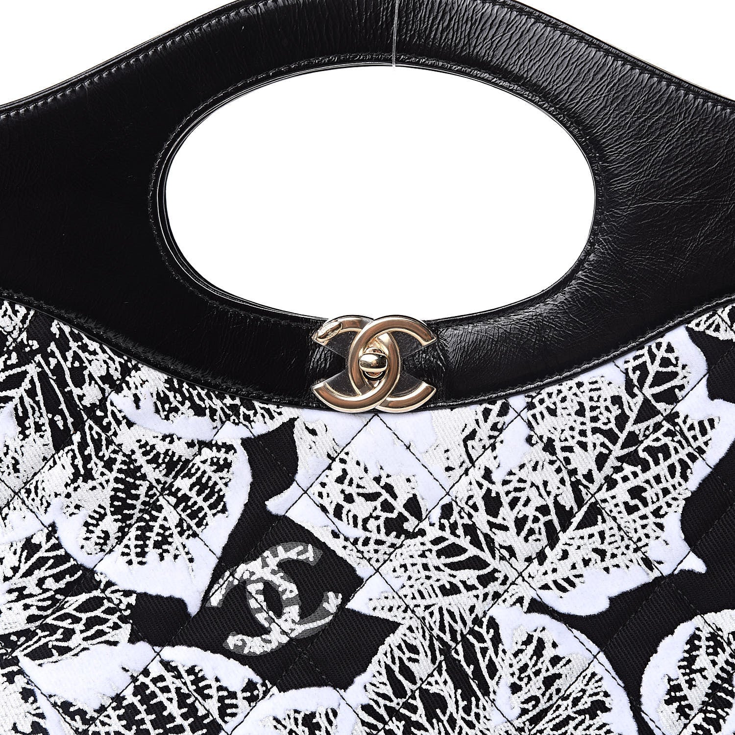 Chanel Patent Calfskin Canvas Printed Medium 31 Shopping Bag Black 10 of 10