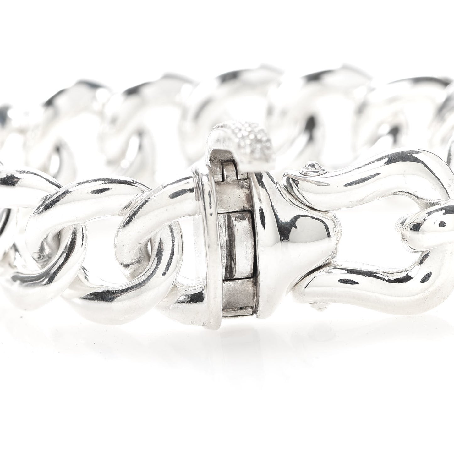 Sterling Silver Diamond 20mm Curb Link Buckle Bracelet