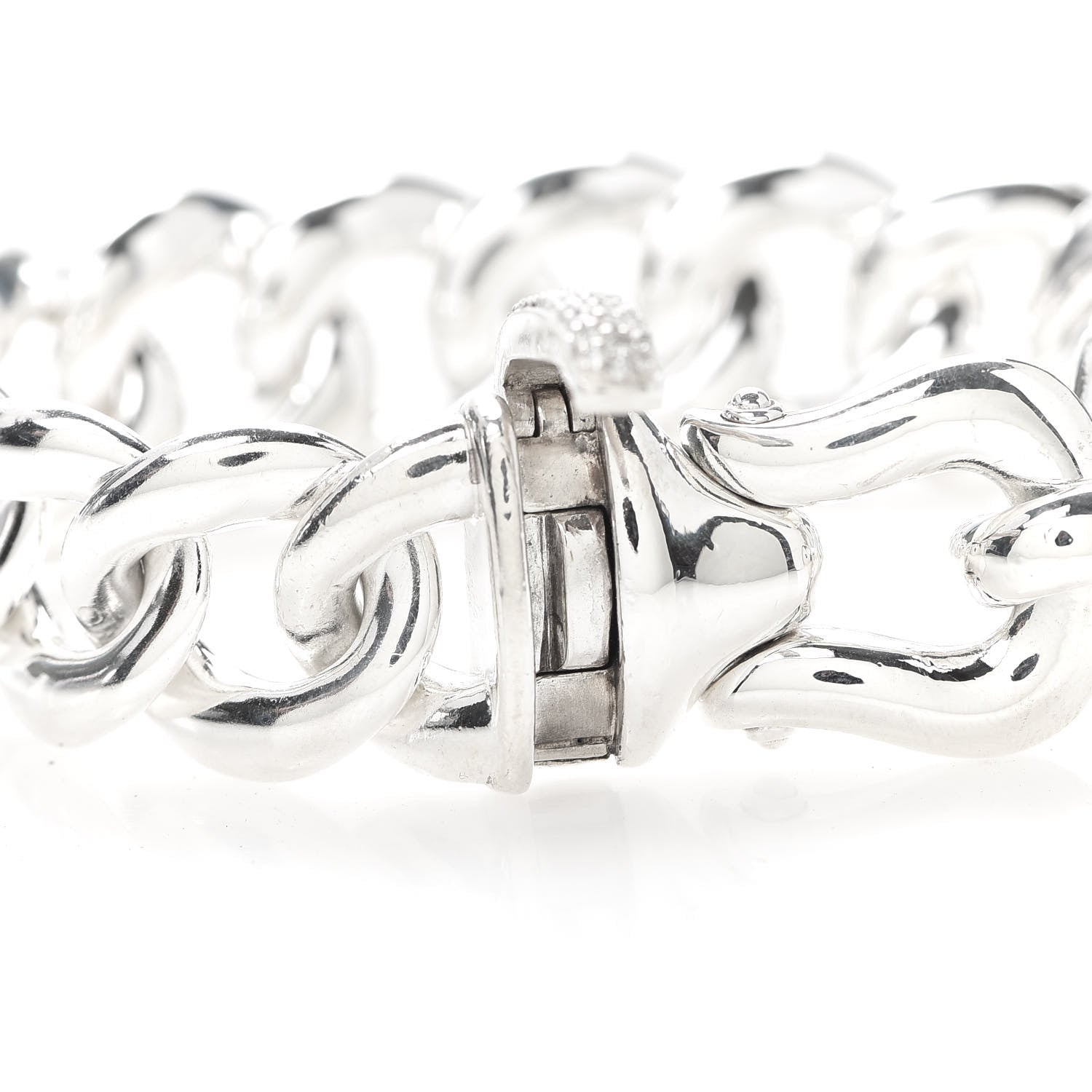 David Yurman Sterling Silver Diamond 20mm Curb Link Buckle Bracelet 4 of 5